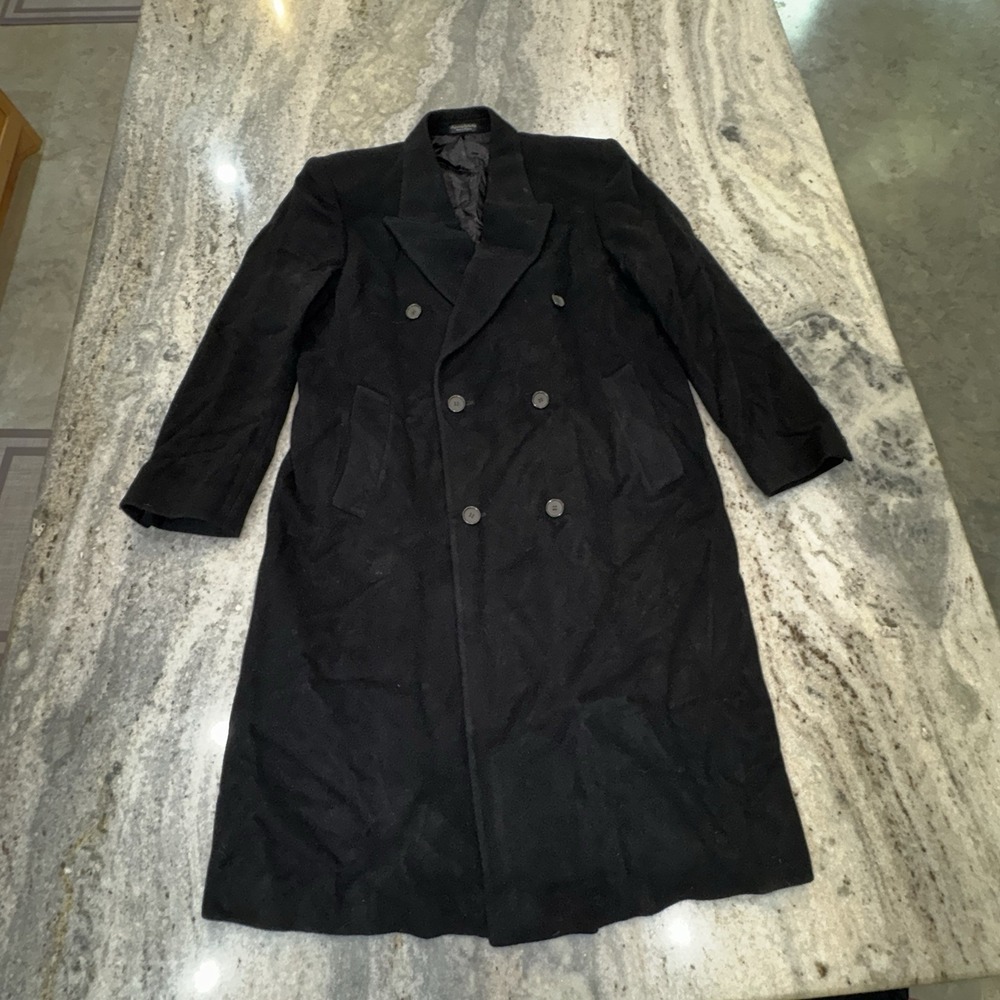 VTG Barrington Black Wool Cashmere Trench Coat Men's Sz 42R Gangster Winter City